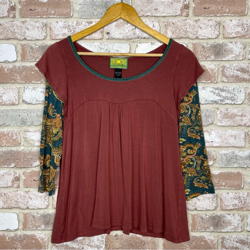 Tracy Porter Pullover Top 3/4 Length Sleeves Boho Flowy Paisley Women’s Size 6-8